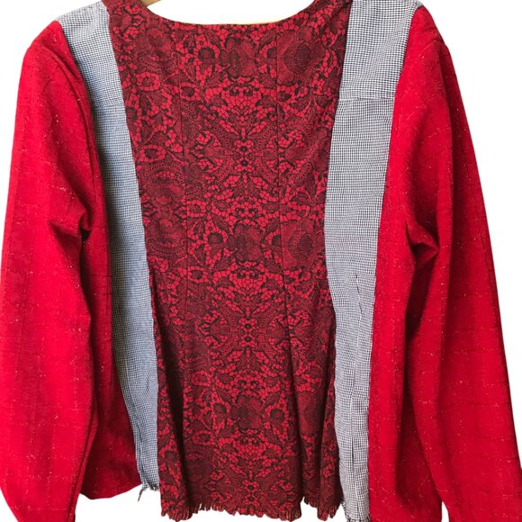 Upcycled Patchwork Pullover Shirt, Size M-L: Mixed Print Spliced Floral Blouse - Picture 10 of 13